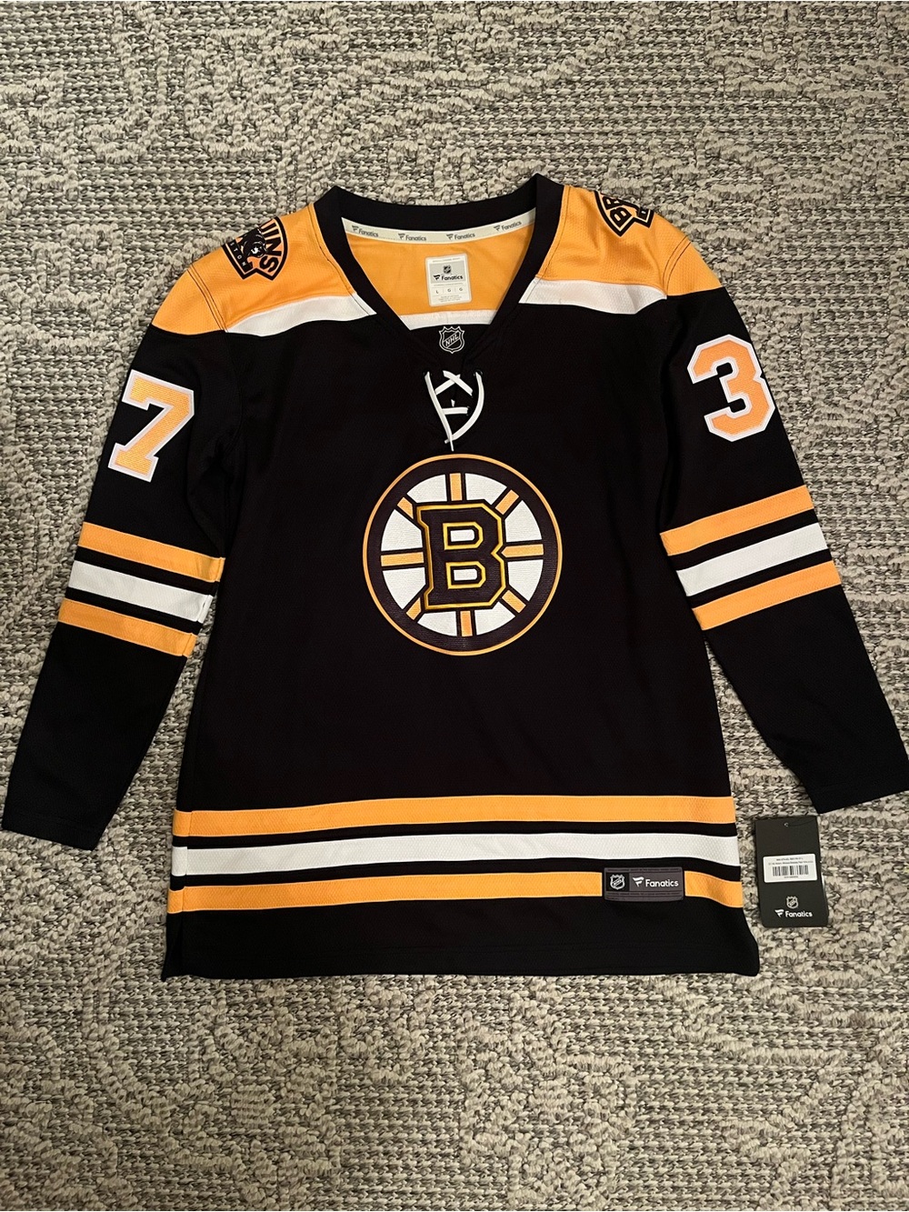 NWT 2017 Fanatics Boston Bruins Patrice Bergeron #37 Alternate Jersey Women’s L